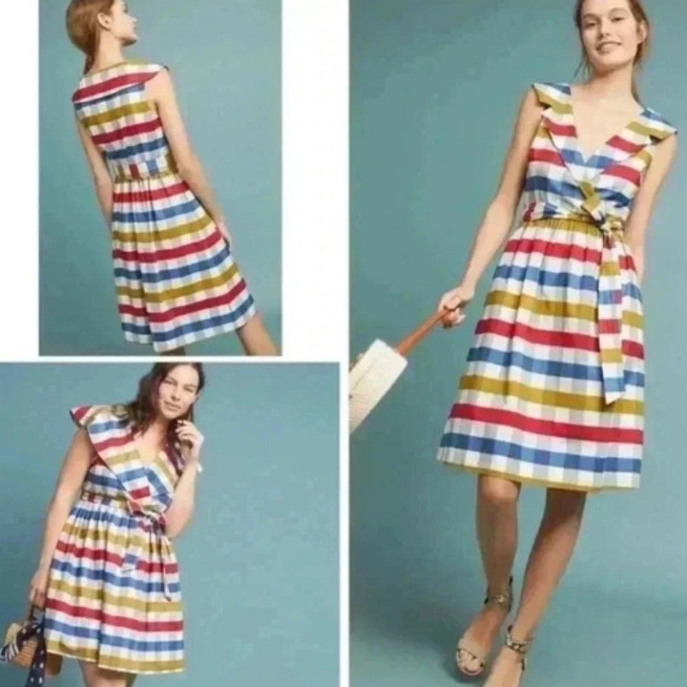 Anthropologie Maeve Cricket Club Dress Multi Plaid Sleeveless Cotton Sz 10